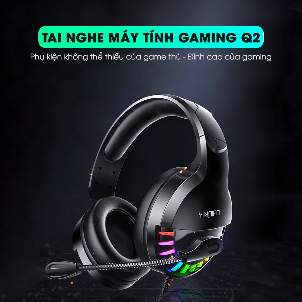 Tai nghe gaming chụp tai YINDIAO Q2 có dây đèn led rgb bass dầm micro lọc âm chống ồn cho máy tính laptop điện thoại