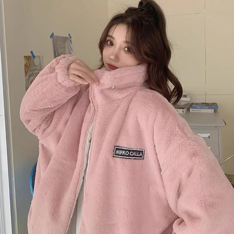 Áo khoác lông có chữ phía sau lưng siêu ấm cho mùa đông Lizhouse A001