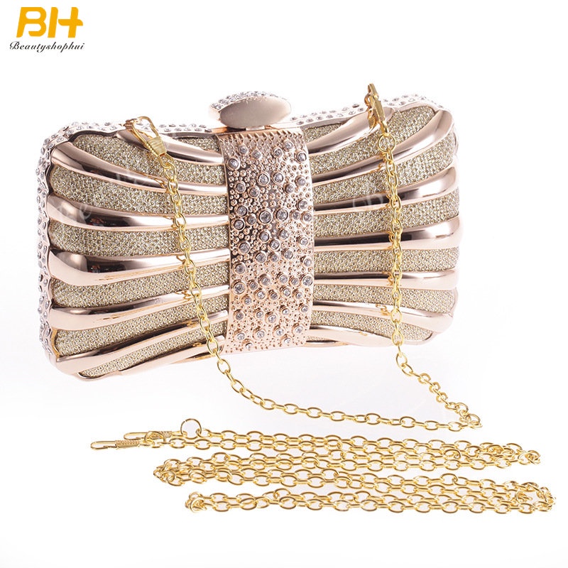 Ví Cầm Tay Dáng Vuông Nhỏ Đính Đá Bằng Hợp Kim Phong Cách Âu Mỹ Sang Trọng Cho Nữ