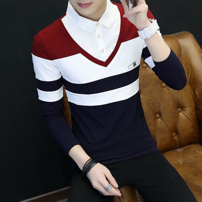 Áo Sơ Mi Cotton Dài Tay Giả Hai Lớp Phong Cách Hàn Quốc Thời Trang Thu Đông Cho Nam