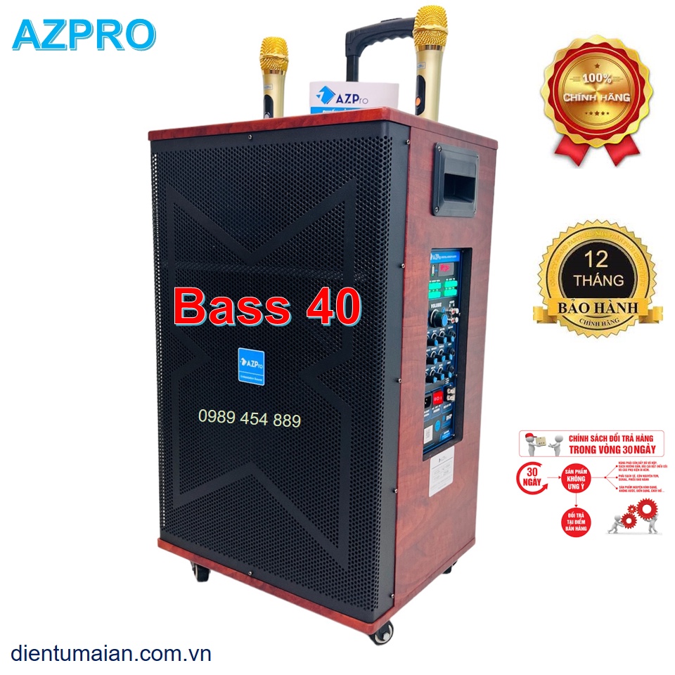 Loa kéo chính hãng AZPRO AZ-1595-A,bass 40 mẫu mới 10 núm chỉnh,mạch REVERB,Tặng 2 mic không dây chống hú