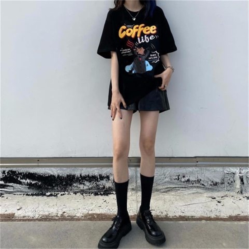 Áo Thun Tay Ngắn Dáng Rộng Màu Đen Thời Trang Mùa Hè 2022 Cho Nữ