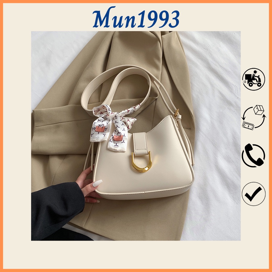 Túi xách nữ dây bản to đeo chéo đeo vai dáng vuông tặng khăn lụa Mun1993