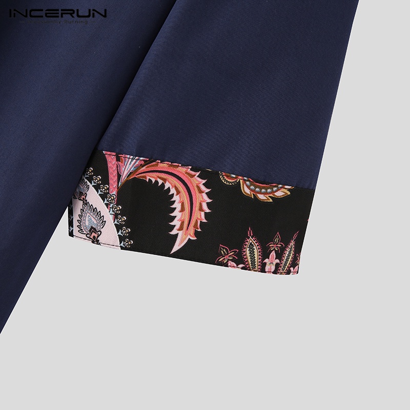 INCERUN Set Đồ 2 Món Phối Áo Sơ Mi Tay Ngắn Vải Cotton Màu Sắc Thời Trang Trẻ Trung Cho Nam