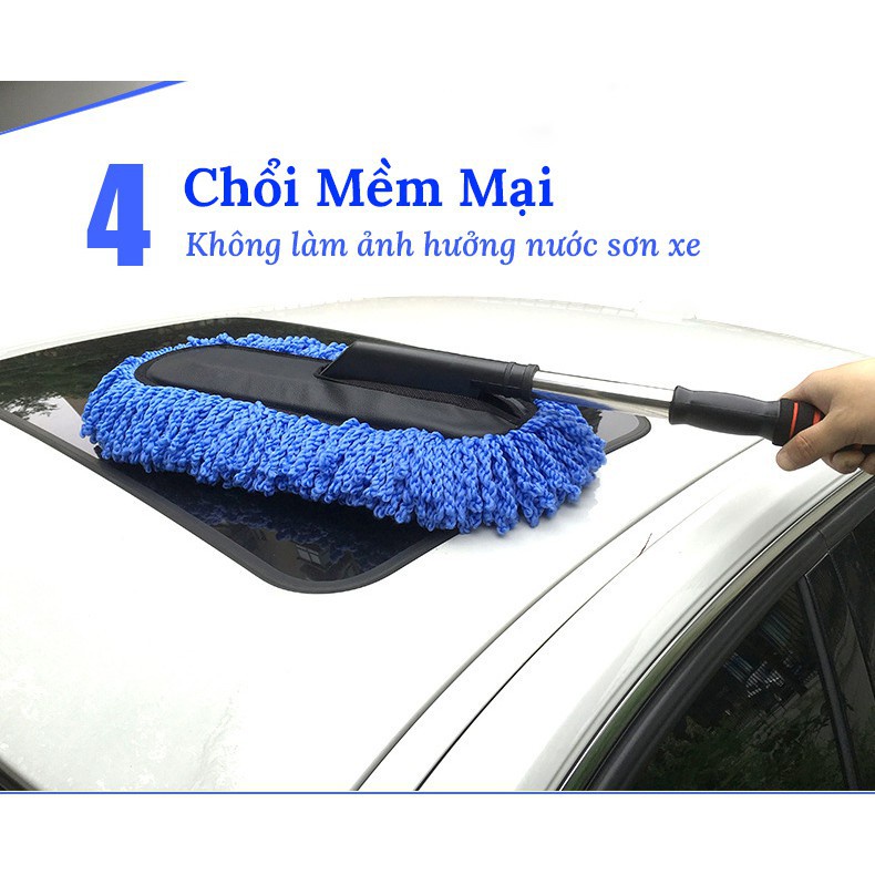 Chổi lau rửa vệ sinh đa năng LAKADO chuyên dụng cho xe hơi cây lau chùi rửa xe Ôtô cán có thể kéo dài