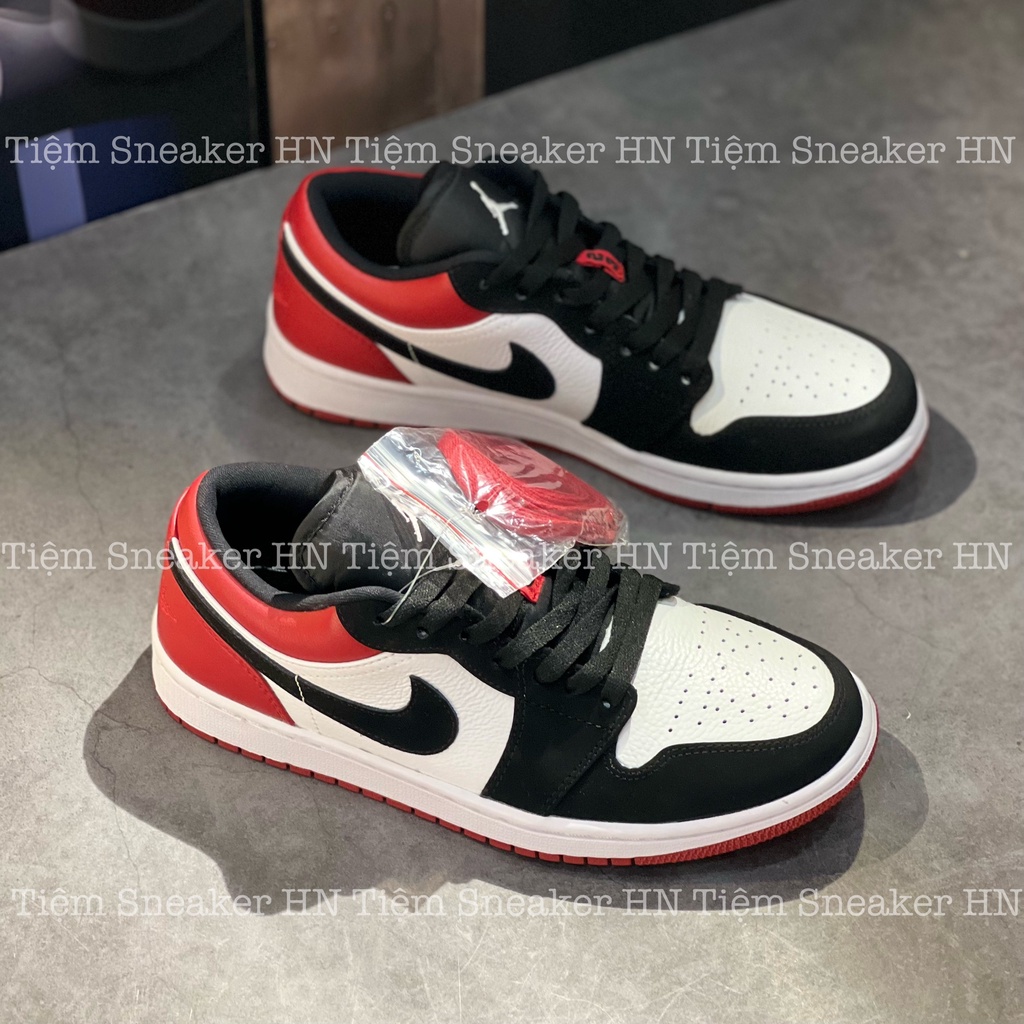 Giày Air Jordan 1 Low Black Toe Đen Đỏ Hàng Cao Cấp Trắng Đen Gót Đỏ