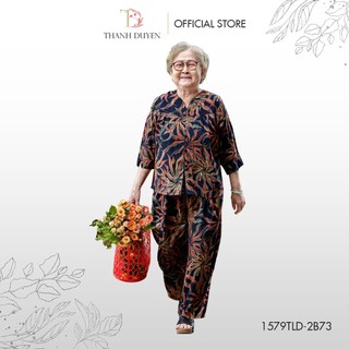 Đồ bộ Tole cho bà mặc nhà Thành Duyên vải bông, cổ tàu, tay lỡ quần dài, thoáng mát- 1579TLD(11-21)