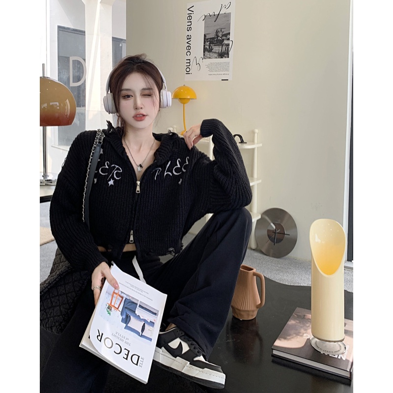 ZHELIHANGFEI Áo Khoác Cardigan Dệt Kim Tay Dài Lưng Cao Hở Rốn Gợi Cảm Cho Nữ