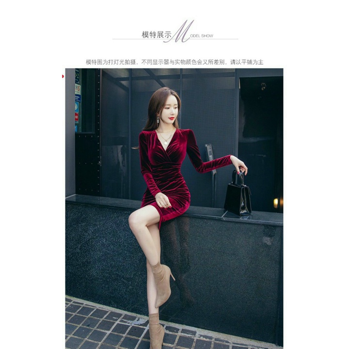 Đầm body nhung đỏ dài tay - Mua váy nhung ôm dự tiệc dáng ngắn