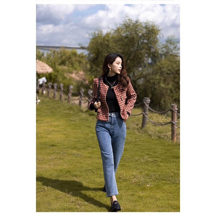 Áo dạ tweed kẻ siêu xinh, áo khoác dạ có đệm vai 2 lớp dày dặn