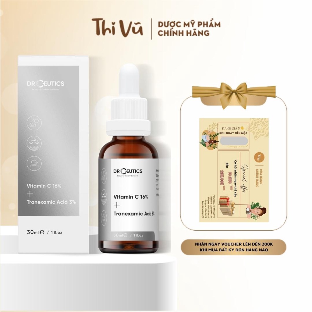 Tinh chất DrCeutics Vitamin C 16% Và Tranexamic Acid 3% tinh chất sáng da mờ thâm chống lão hóa 30ml