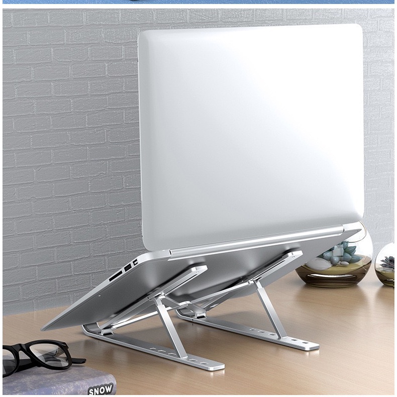 Kệ tản nhiệt máy tính, giá đỡ laptop để bàn gấp gọn được, chất liệu kim loại/nhựa bền chỉ dễ vệ sinh tặng túi đi kèm