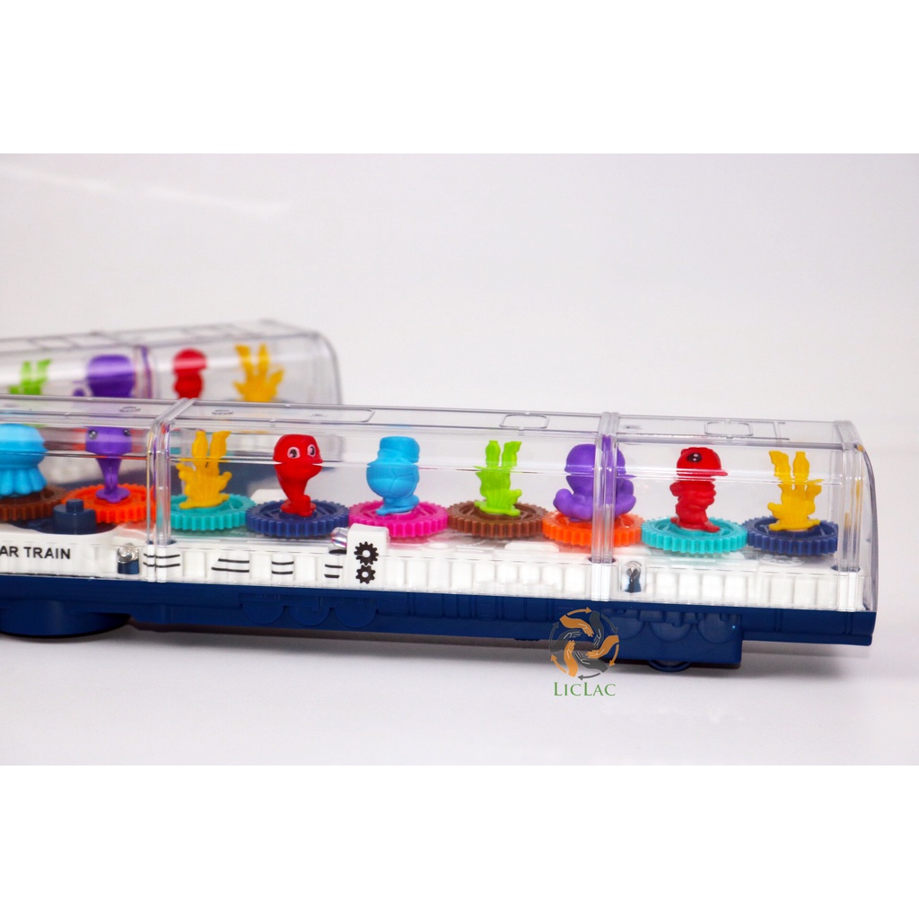 Đồ chơi Tàu Điện Trong Suốt có Đèn Phát Sáng và Nhạc, Xe bánh răng làm bằng nhựa ABS an toàn siêu bền, Ocean gear train