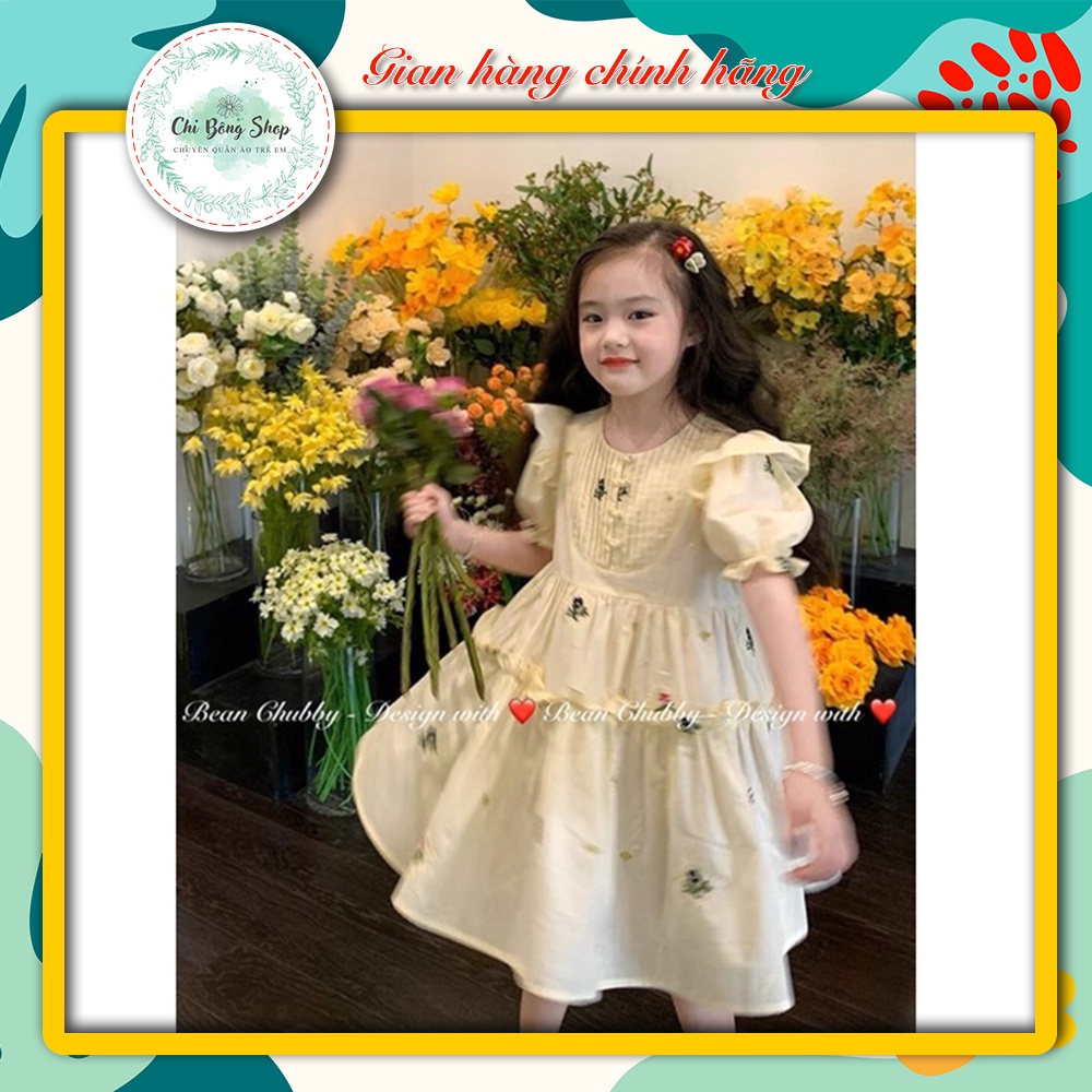 Váy trắng kem thêu hoa cộc tay babydoll Bean Chubby BG - MT09