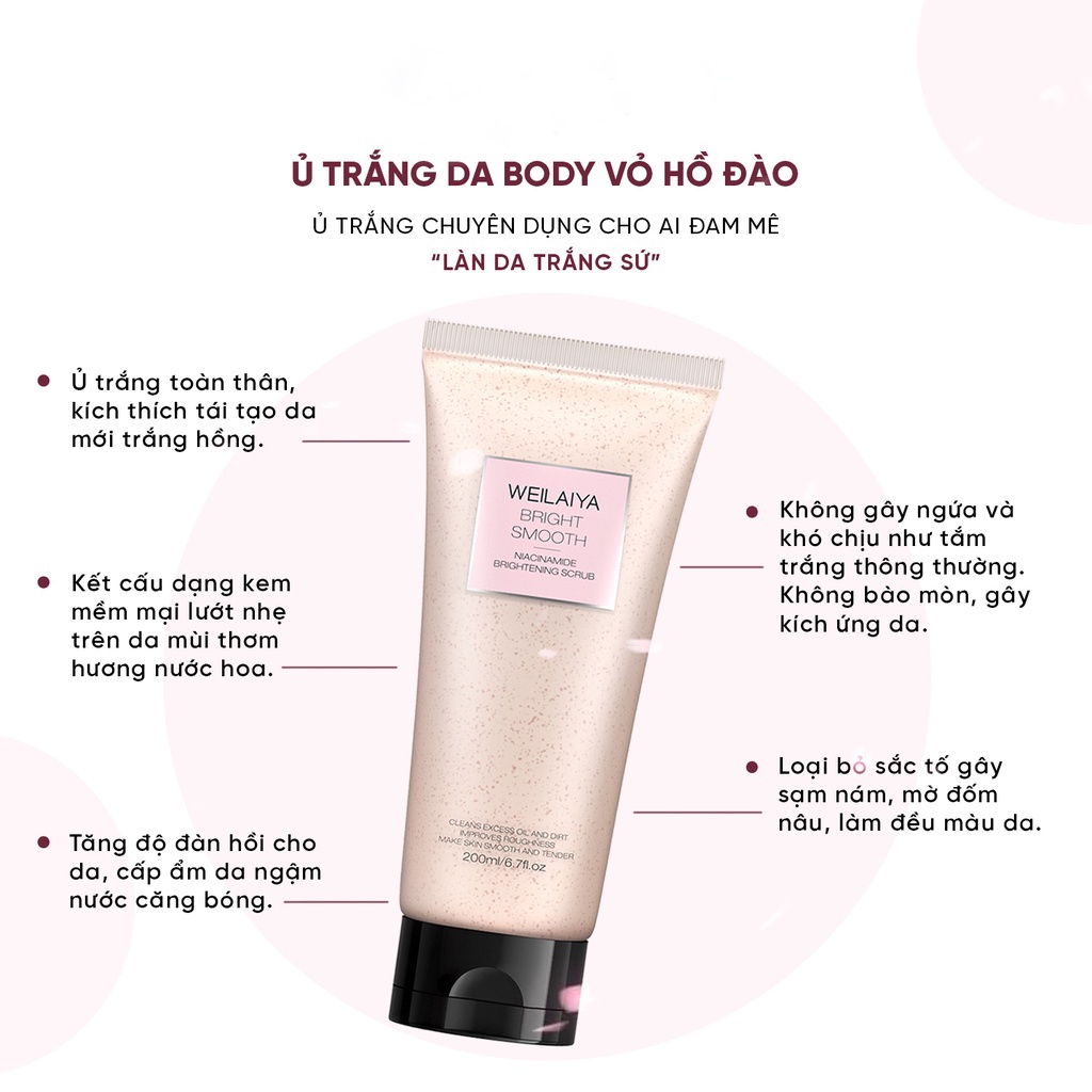 Kem Ủ Trắng Body Weilaiya Bright Smooth Tẩy Tế Bào Da Chết Body, Mặt An Toàn Cho Mọi Loại Da 200ml
