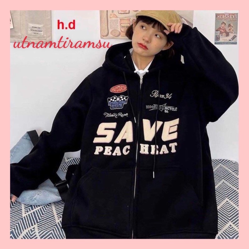 Áo khoác hoodie khoá bo tay SaVeHodie nữ form rộng dài vải nỉ chất đẹp giá rẻ không xù lông hàng quảng châu