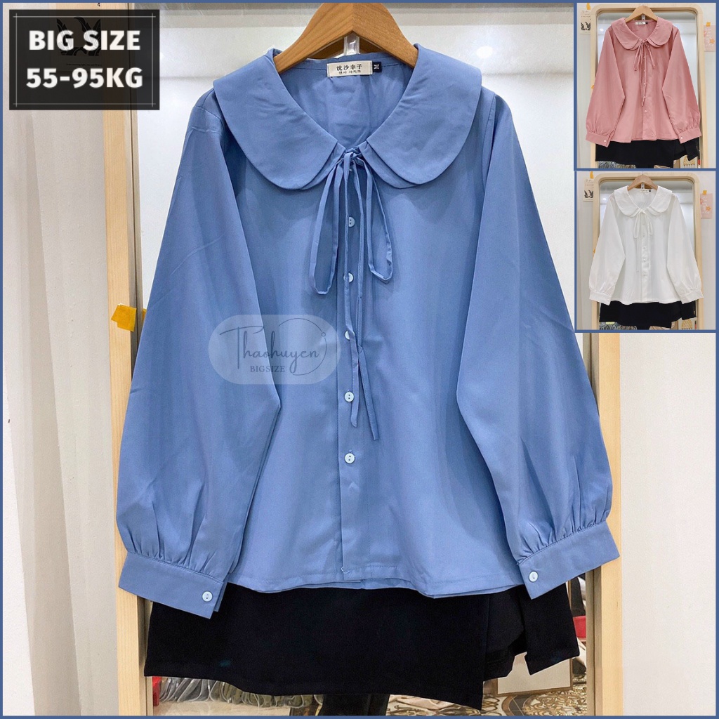 (Bigsize) Áo sơ mi kiểu nữ bigsize, áo somi cổ sen cách điệu phong cách bánh bèo nữ tính cho nàng 50-80kg
