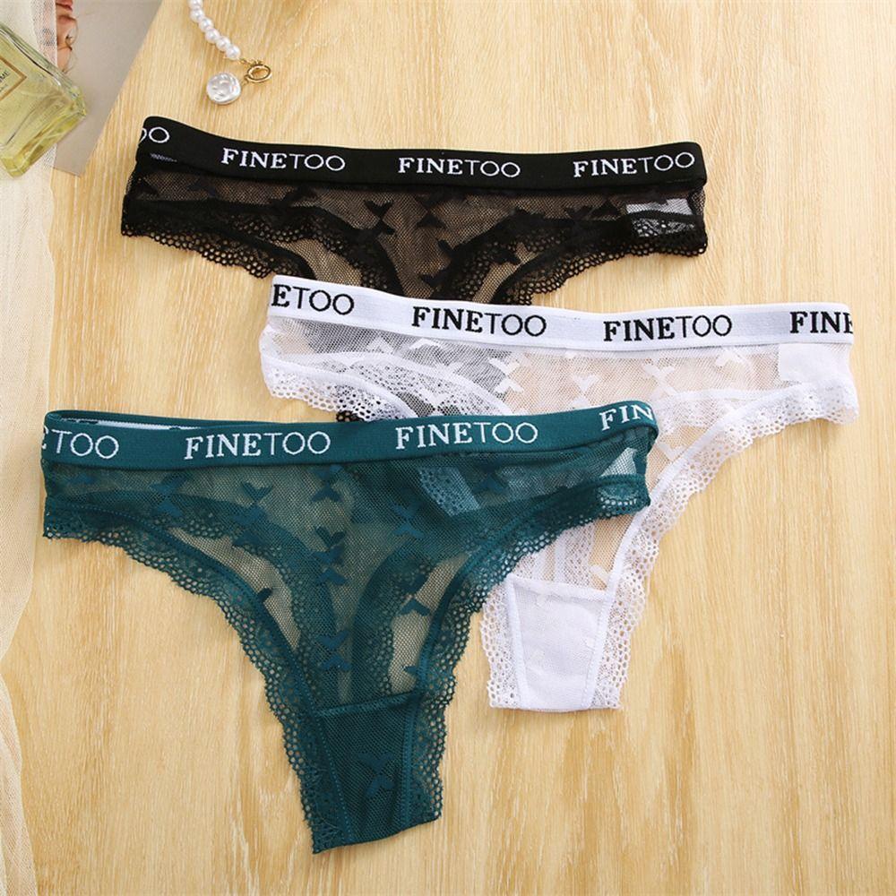 FALLFORBEAUTY Quần Lót Chữ T Lưng Thấp Phối Ren Hình Bướm Màu Trong Suốt Dễ Thương Cho Bạn Gái