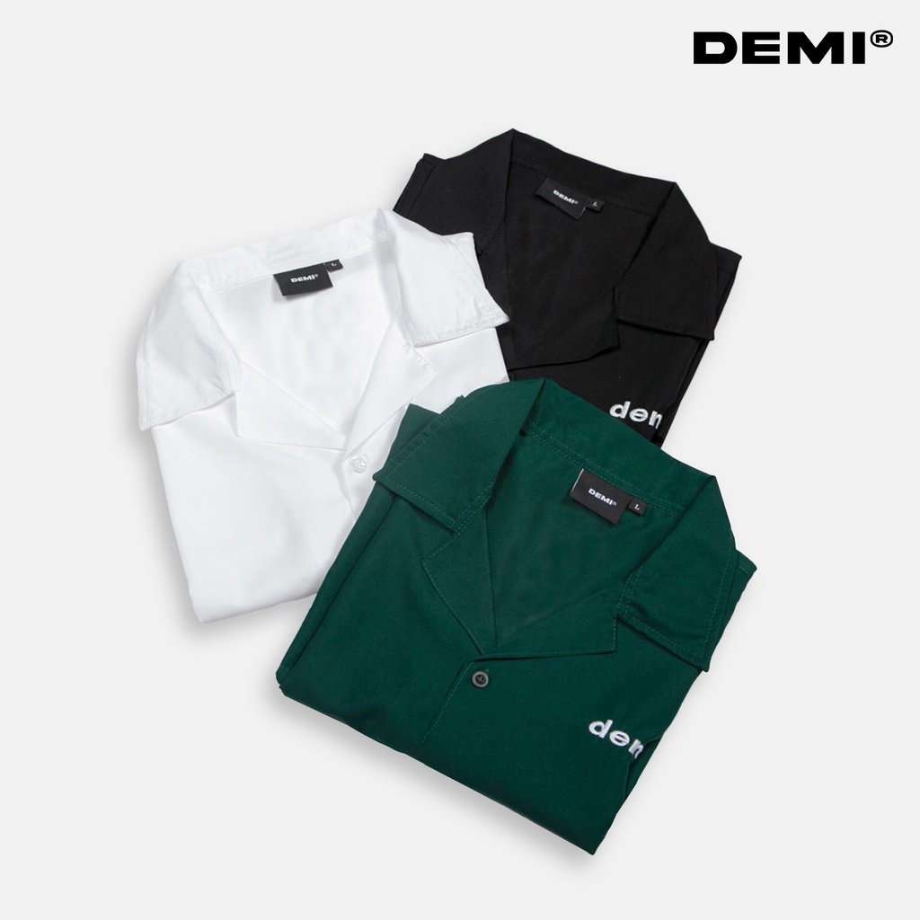Áo sơ mi nam nữ local brand giá rẻ, sơ mi local brand tay ngắn form rộng màu trắng, đen, xanh lá DEMI | DE-S34 | BigBuy360 - bigbuy360.vn