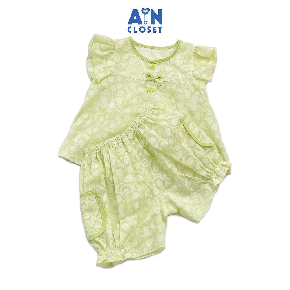 Bộ quần áo ngắn bé gái họa tiết hoa Mai Xanh green tea - AICDBGKNTPNW - AIN Closet