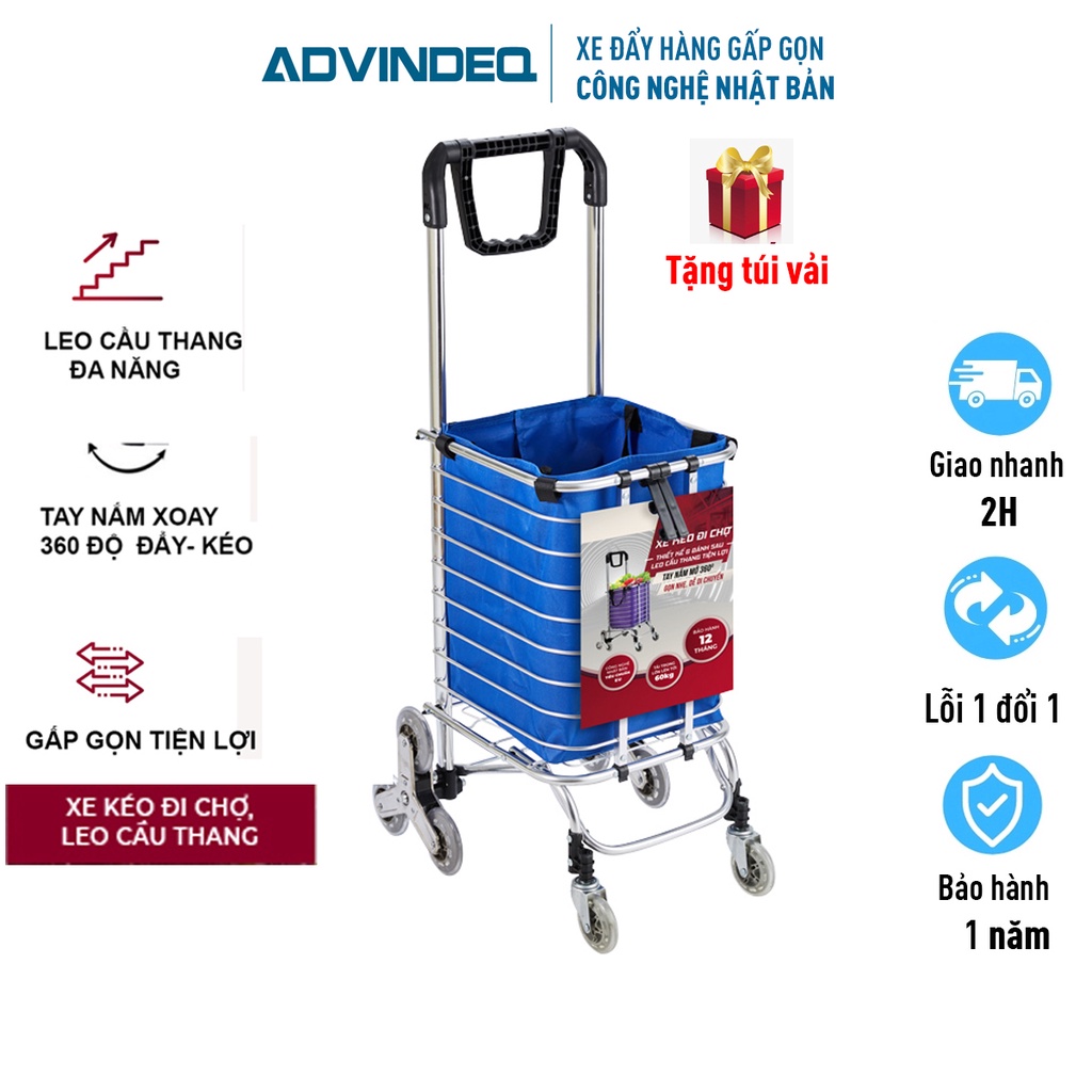 Xe kéo đi chợ siêu thị leo cầu thang đa năng gấp gọn Advindeq TL-90CN ( 50kg đường bằng, 25kg cầu thang)