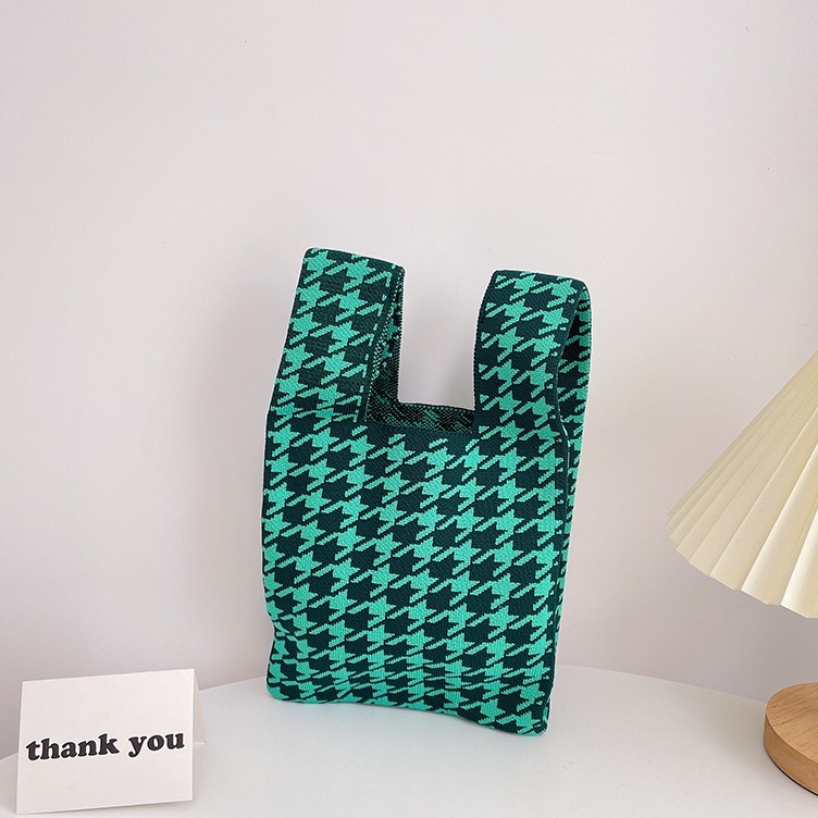 Túi Đeo Vai Đan Len Họa Tiết Sọc Caro Thời Trang Cho Nữ