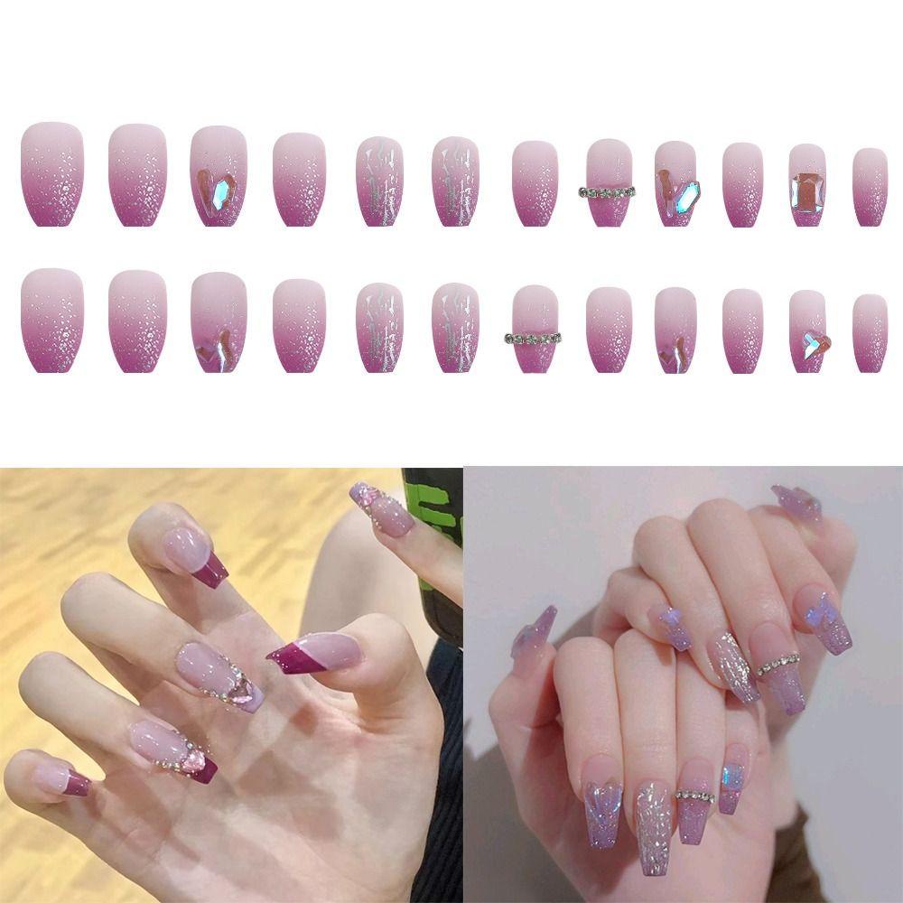 Bộ Móng Tay Giả Hình Trái Tim Phong Cách Pháp