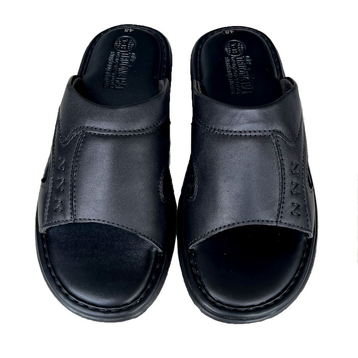 Dép da nam bigsize đế cao 3cm Trường Hải da bò  màu nâu DNN125