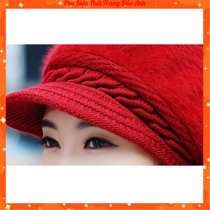 Mũ len lưỡi trai lông thời trang mùa đông nữ