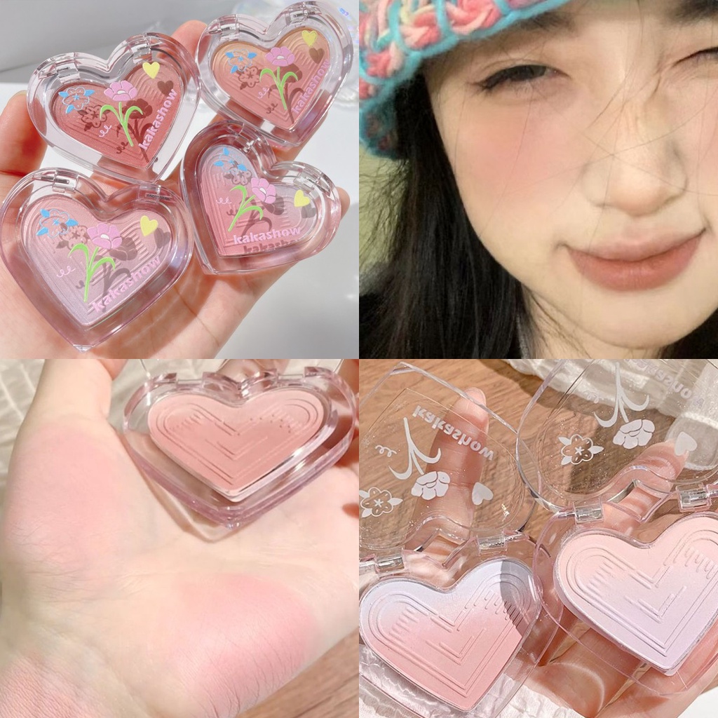 [2023Hàng mới về] Phấn má gradient Trái Tim Xinh Xắn KAKASHOW  mềm mịn 6 màu tùy chọn kiềm dầu kháng nước lâu trôi