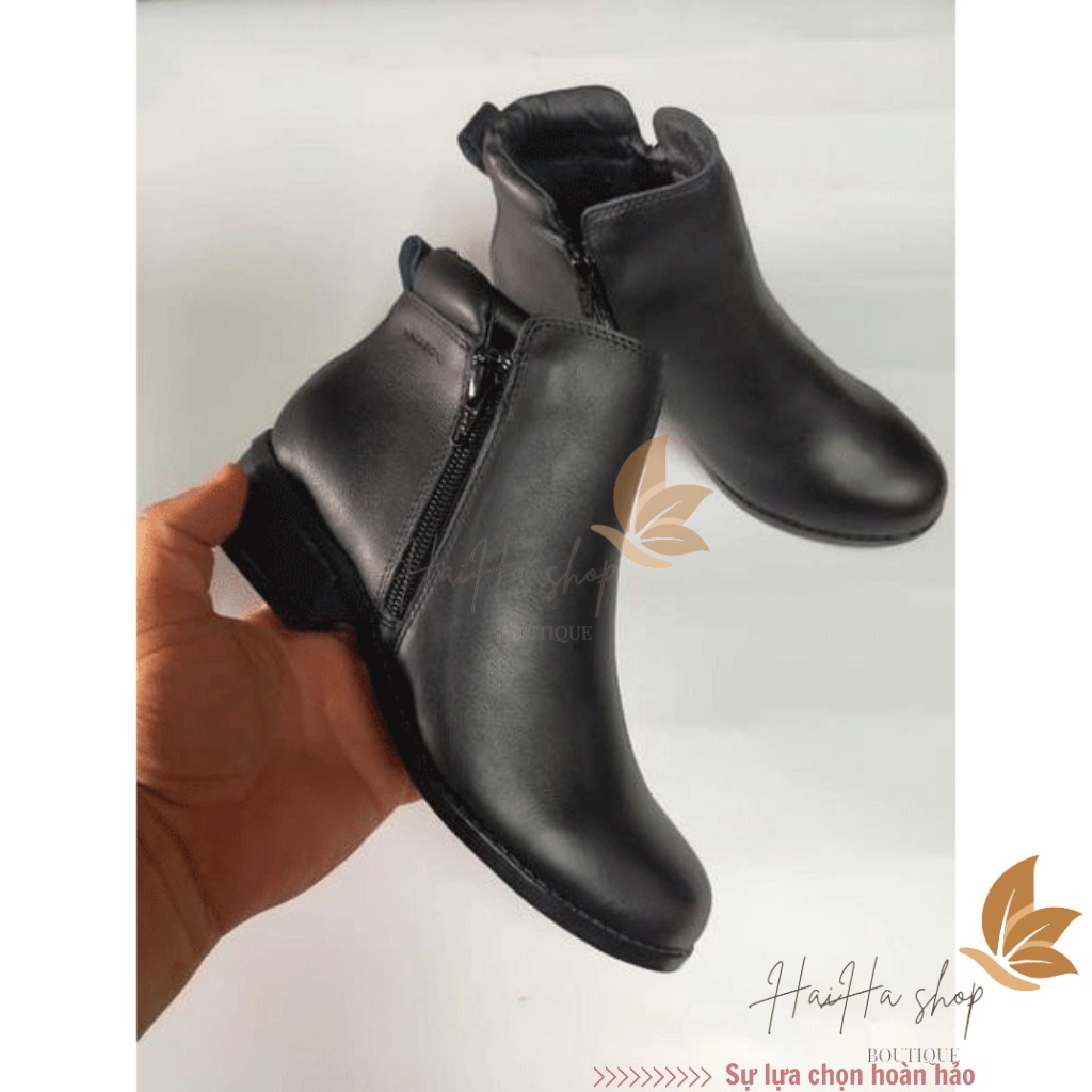 Giày boot da bò thật đế cao vừa phải, lót nỉ ấm và êm chân hàng chính hãng