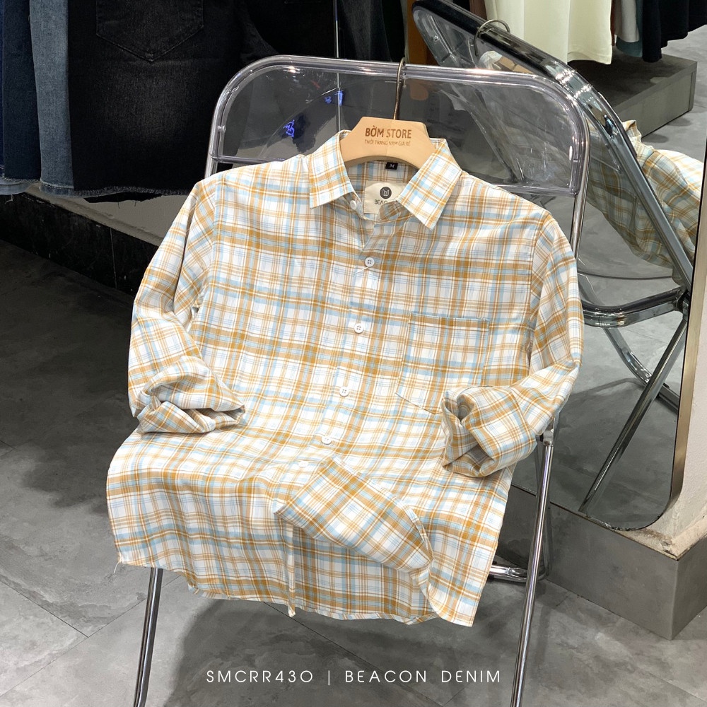 Áo Sơ Mi Caro Nam Mẫu Cam Phối BEACON DENIM Form Rộng Trẻ Trung SMCCR430