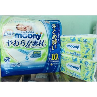 [COMBO 10 GÓI] KHĂN GIẤY ƯỚT MOONY 80 TỜ NỘI ĐỊA NHẬT