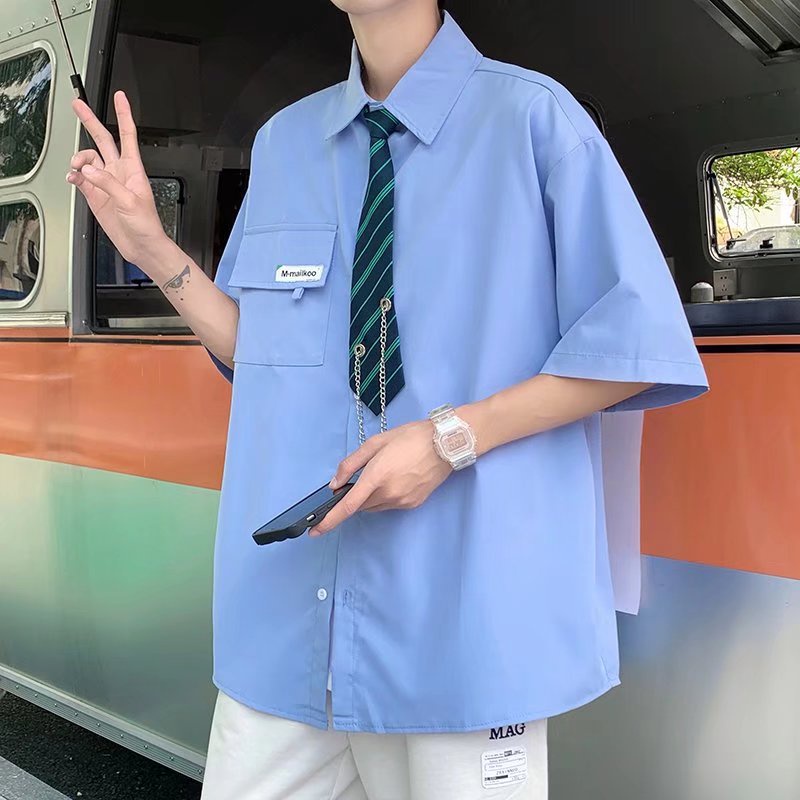 Áo Sơ Mi Tay Ngắn Dáng Rộng Thấm Hút Mồ Hôi Phong Cách Hàn Quốc Thời Trang Mùa Hè 2022 Cho Nam