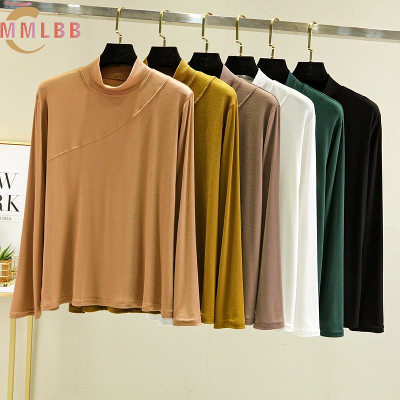 Áo Thun Trơn Cổ Rùa Dáng Rộng Co Giãn Tốt Size L-2XL Thời Trang Cho Nữ