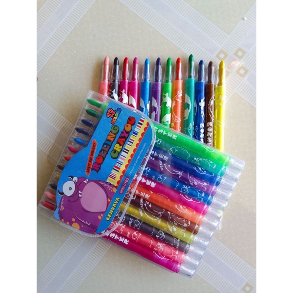Sáp vặn 12 màu ngắn, 12 màu dài Rolling Crayon túi nhựa