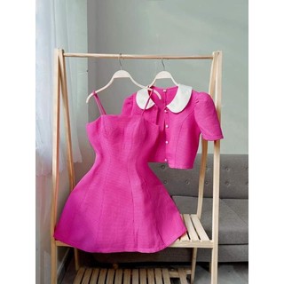 Set đầm 2 dây + khoác cổ sen