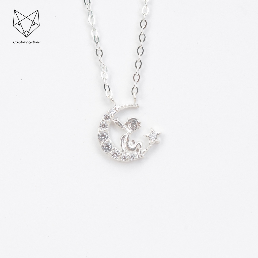 Dây Chuyền Bạc Ta Cao Cấp CaoBac Silver Thiết Kế Trăng Sao Hoạ Tiết Hình Người Độc Đáo, Mới Mẻ Dành Cho Bạn Gái