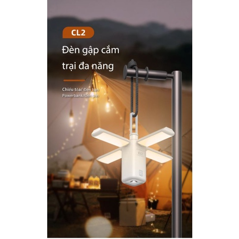 Đèn Cắm Trại Klarus CL2 - đèn gập, toả 360°- 750lm - pin 10400mAh - sạc dự phòng