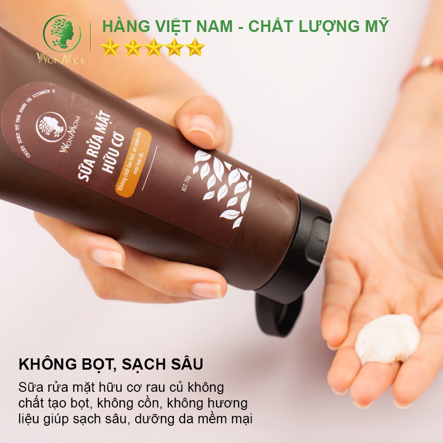 [ Giảm 35K - Đơn 339K ] Sữa Rửa Mặt Hữu Cơ Ngăn Ngừa Mụn, Trắng Da Wonmom 70g