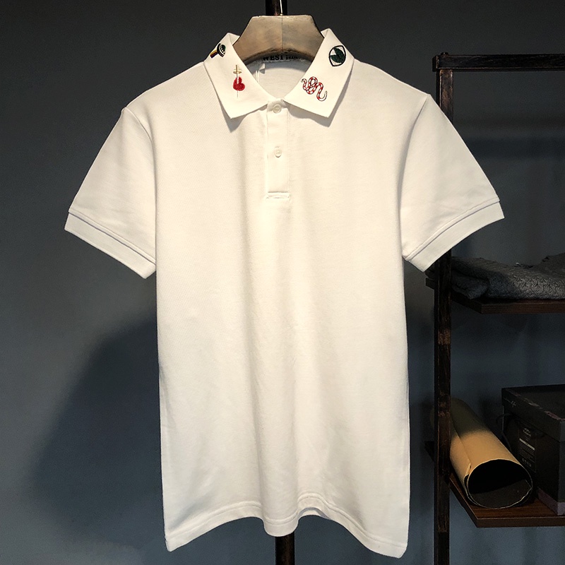Áo Polo Nam Cổ Bẻ Trơn Phối Thêu Họa Tiết Cổ Sắc Nét, Phong Cách Thời Trang Lịch Sự Sang Trọng