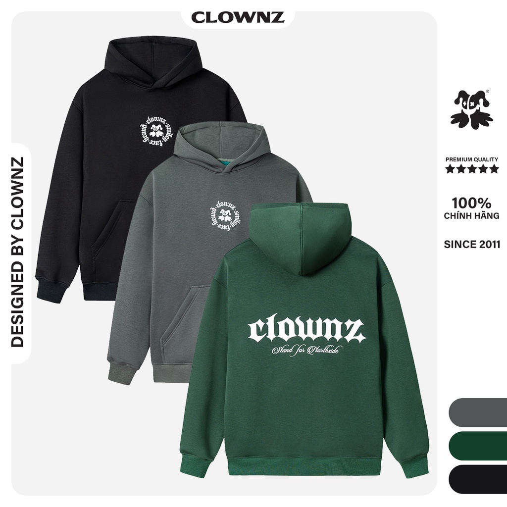 Áo khoác hoodie trơn local brand Clownz Smiley Face nỉ bông unisex nam nữ form rộng có mũ