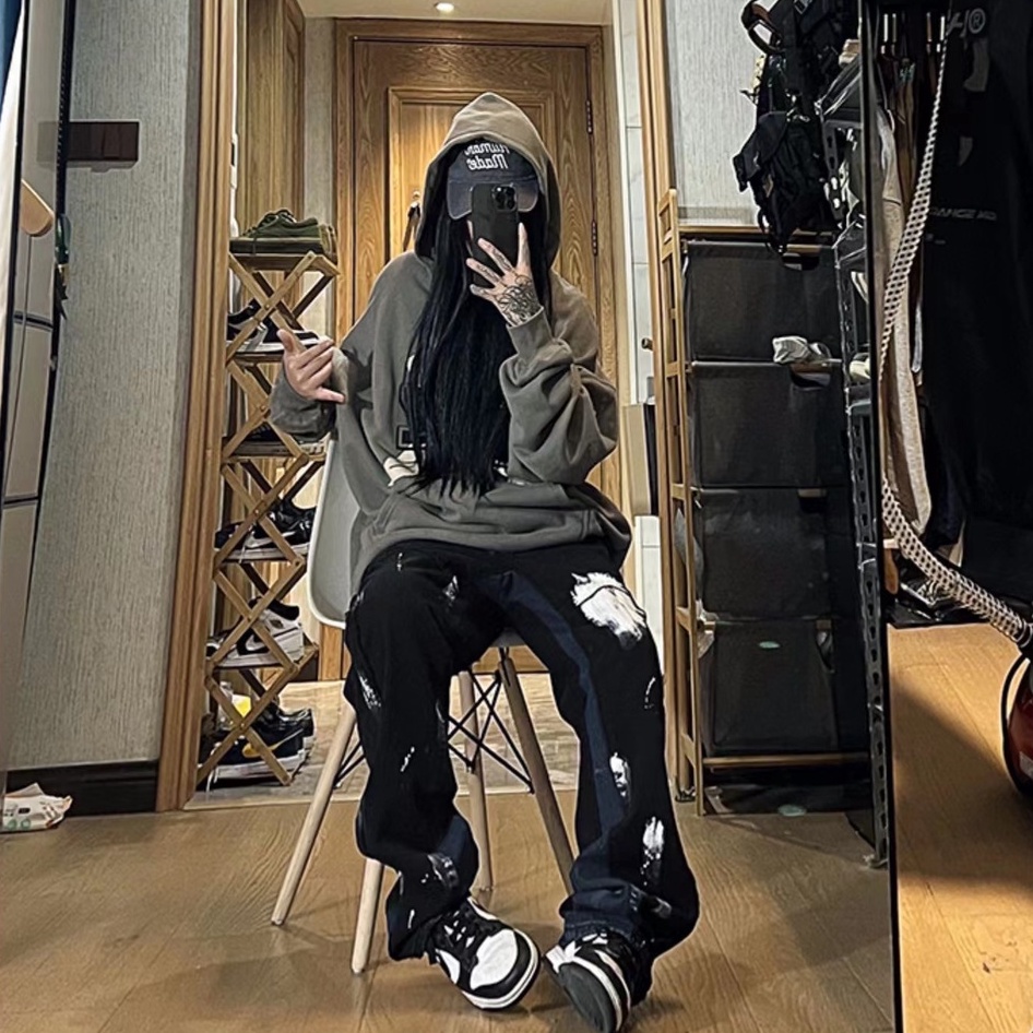 Quần jean đen nam phong cách Hàn Quốc quần thời trang nam đồ đôi quần jean bé gái unisex quần bò ống rộng thời trang quần jean ống rộng nam