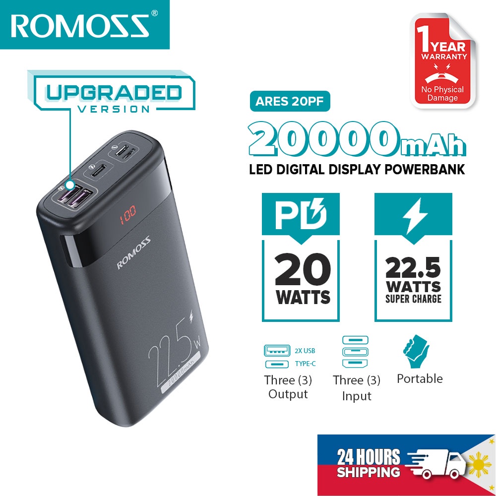 Sạc dự phòng Romoss Ares 20PF 22.5W 20000mAh đầu ra USB đôi