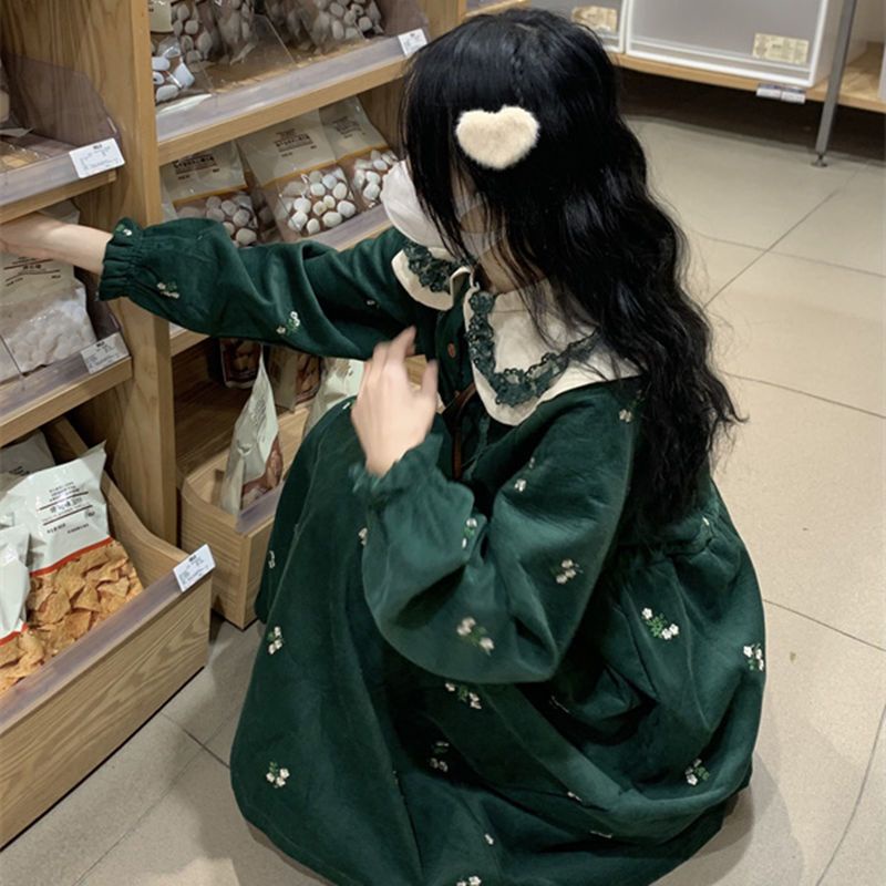 🎀váy babydoll Đầm Công Chúa Dáng Rộng Cổ Búp Bê Màu Xanh Lá Giáng Sinh Phong Cách Nhật Bản Ngọt Ngào Cho Nữ