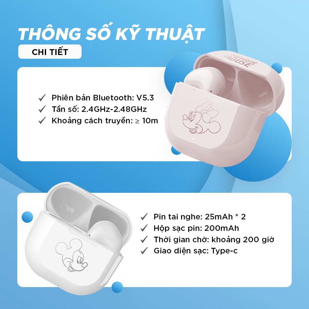 Tai nghe không dây NUTEK D17 bluetooth 5.0, chính hãng DISNEY, cảm ứng một chạm, giảm tiếng ồn
