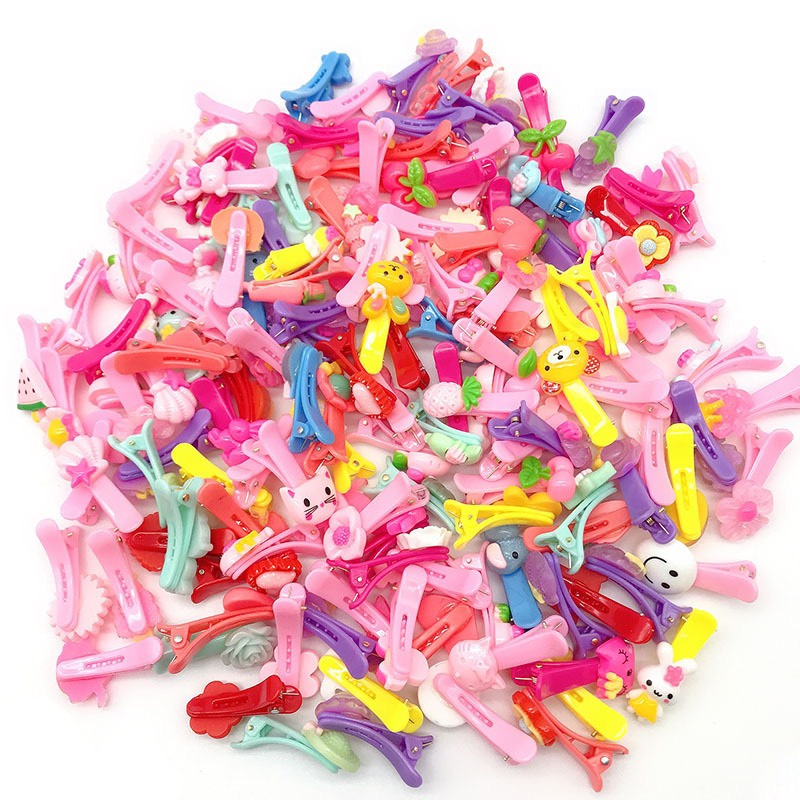 Set 50-100 kẹp nhựa charm mỏ vịt cho bé gái nhiều màu tươi sáng dễ thương