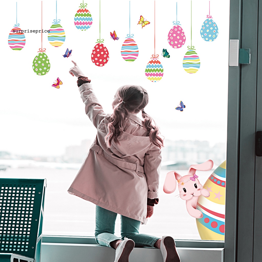Set 2 Tấm Sticker PVC Dán Cửa Sổ Chống Tĩnh Điện Họa Tiết Thỏ Hoạt Hình Phục Sinh