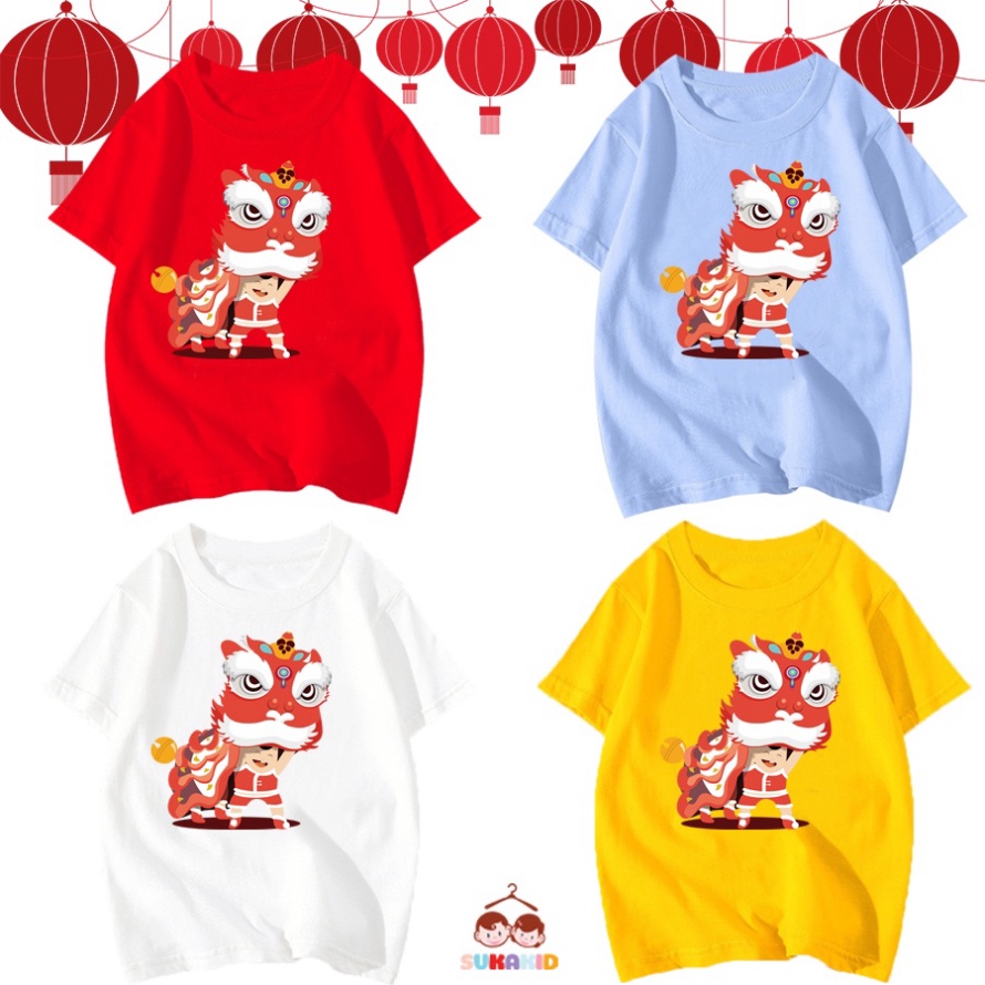 Áo thun trẻ em tết cậu bé đội đàu lân cho bé từ 6kg-30kg.AT12.