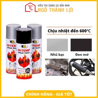 Sơn xịt chịu nhiệt Hi Temp Bosny chịu nhiệt lên đến 600°C. Sơn xịt nhiệt độ cao màu Nhũ Bạc/Đen Mờ
